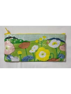 Blue Q Zipper Pouch Pencil Travel Case Recycled Eco-Friendly Folk Art Style Bag